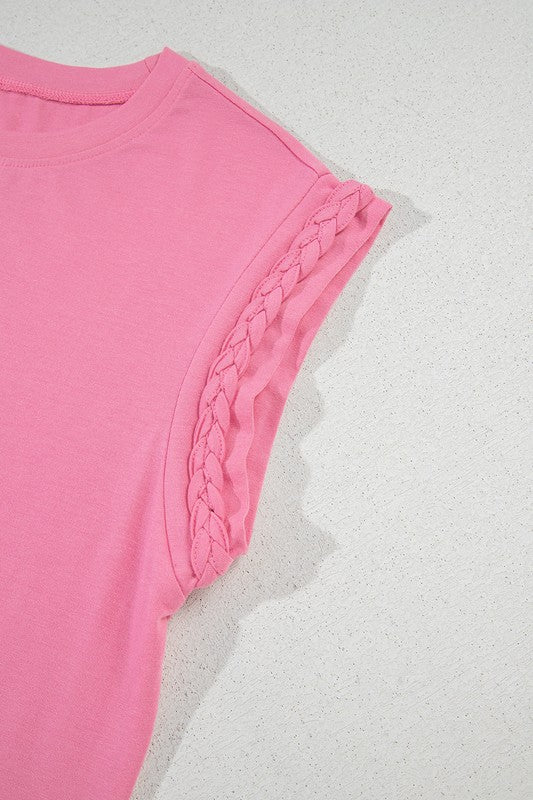 Pink Braided Cap Sleeve Tee