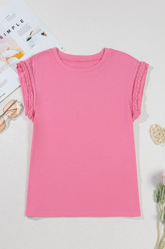 Pink Braided Cap Sleeve Tee