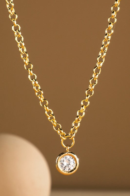 Gold Brass Chain & CZ Drop Necklace