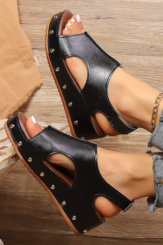 Stud Faux Leather Wedge