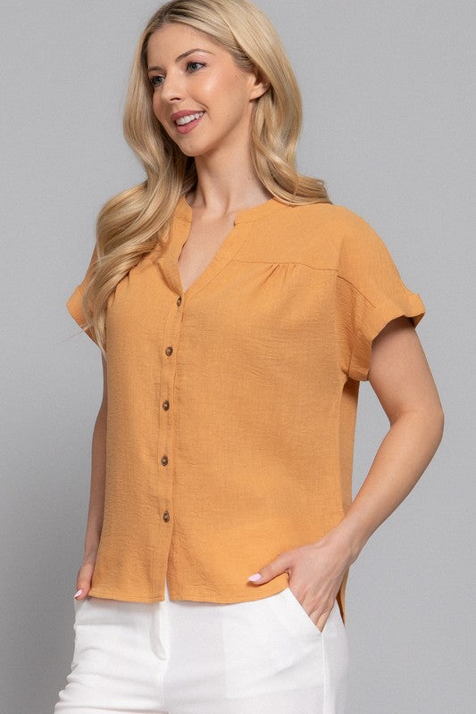 Ginger Button Front Linen Effect Blouse
