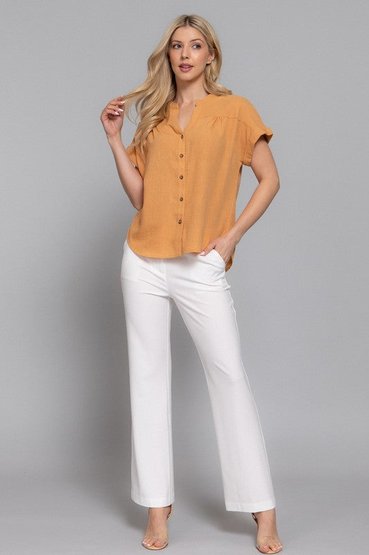 Ginger Button Front Linen Effect Blouse