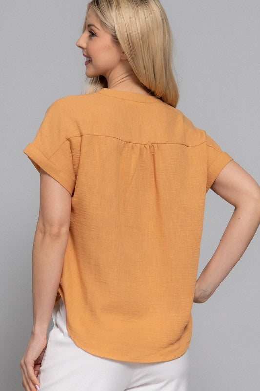 Ginger Button Front Linen Effect Blouse