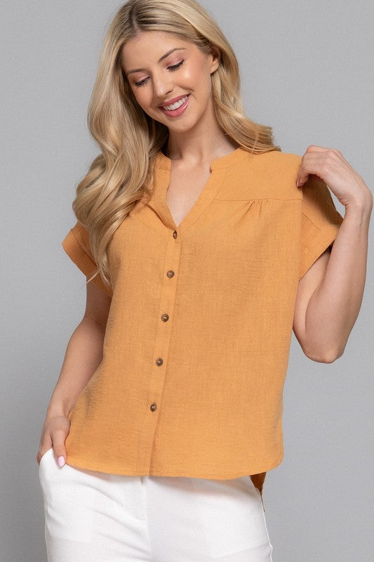 Ginger Button Front Linen Effect Blouse