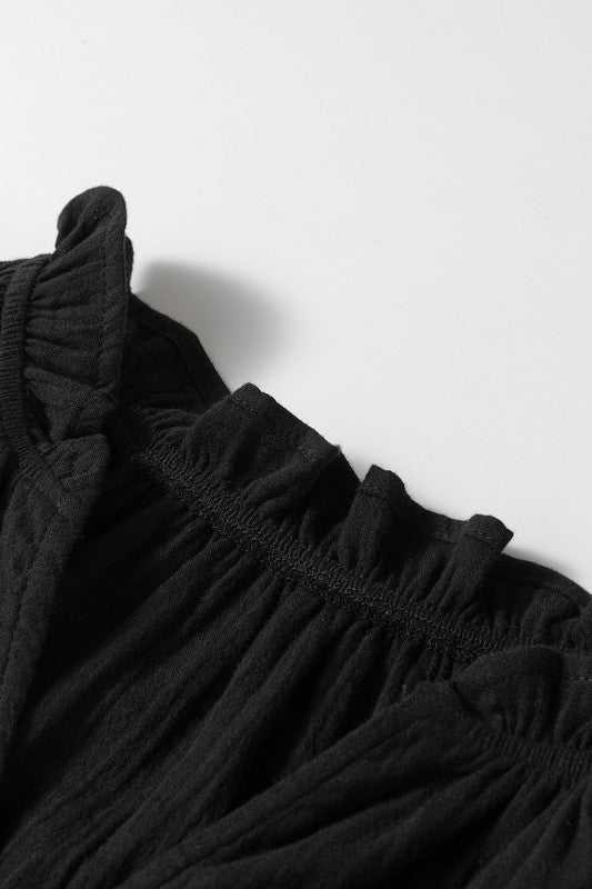 Cotton Black Ruffle Shoulder Top