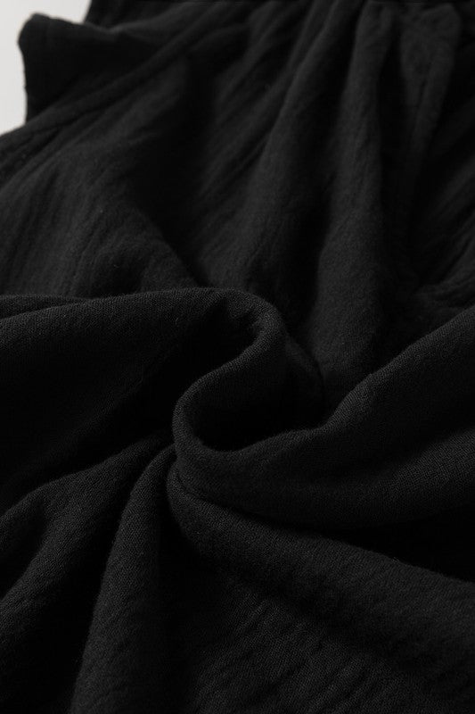Cotton Black Ruffle Shoulder Top