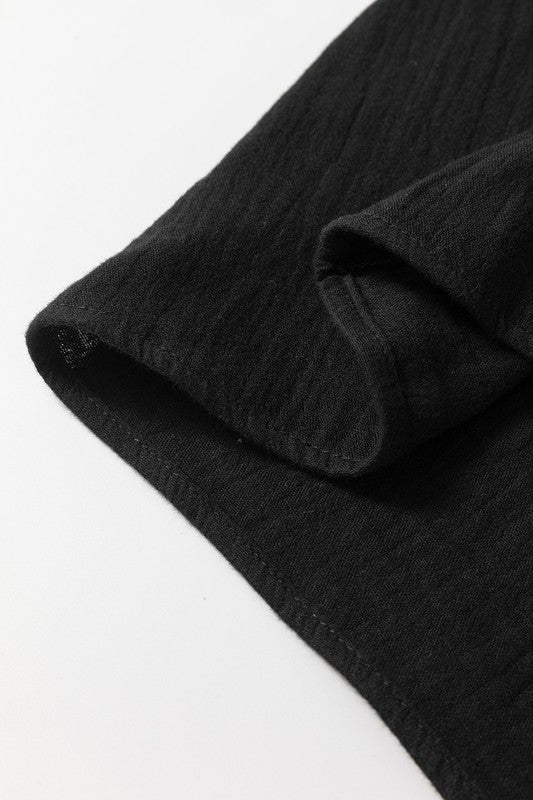 Cotton Black Ruffle Shoulder Top
