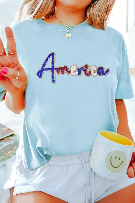 Sequin American Soft Blue Tee - 2