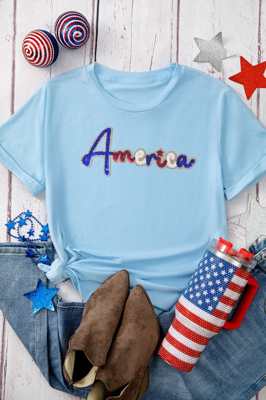 Sequin American Soft Blue Tee - 2
