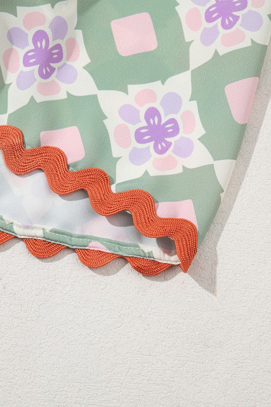 Mint & Orange Geo Ric Rac Top