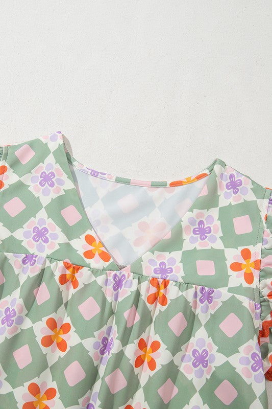 Mint & Orange Geo Ric Rac Top