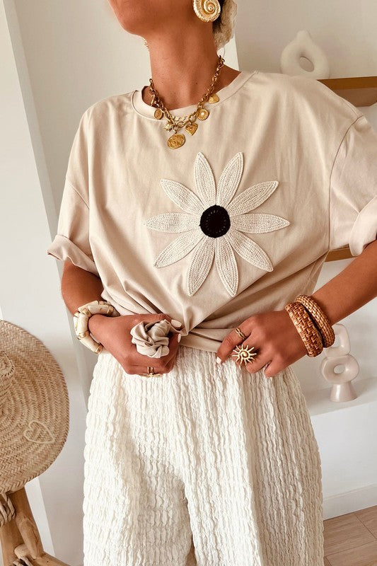 Floral Crochet Cotton Tee