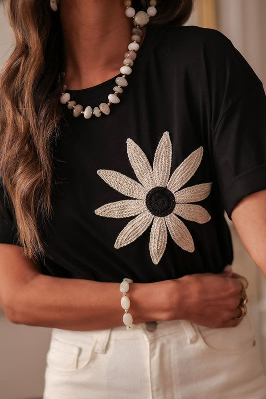 Floral Crochet Cotton Tee
