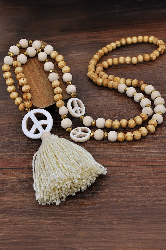 Peace & Bead Tassel Necklace
