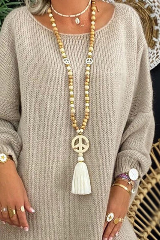 Peace & Bead Tassel Necklace