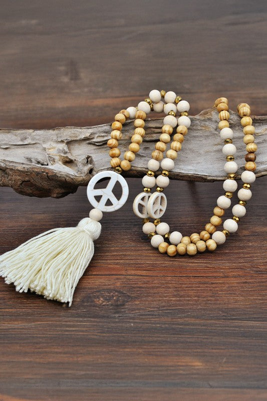 Peace & Bead Tassel Necklace