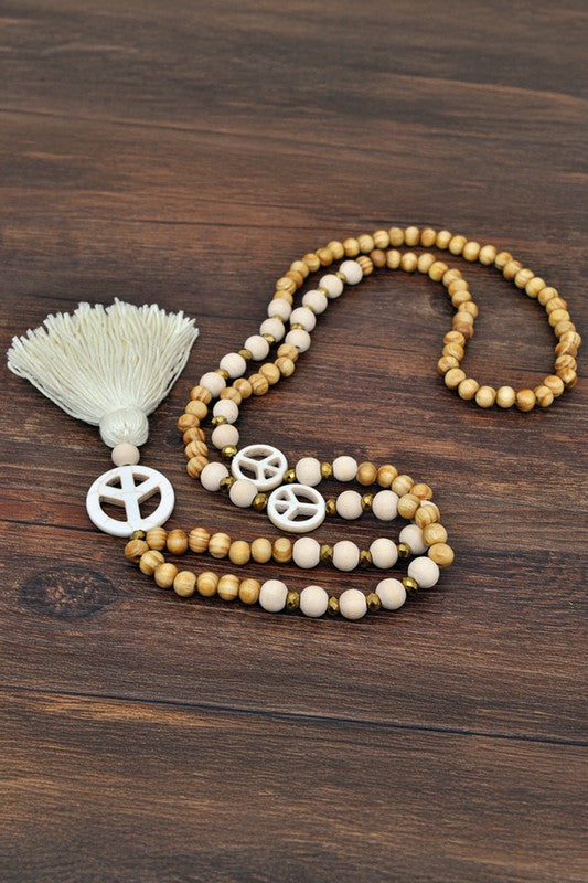 Peace & Bead Tassel Necklace