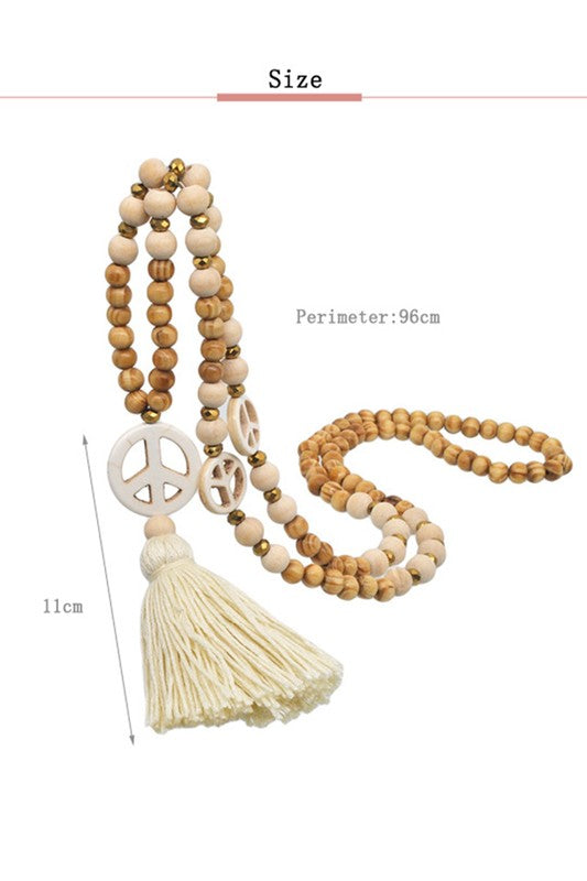 Peace & Bead Tassel Necklace