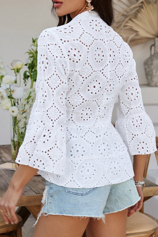Notched Eyelet Blouse - 2