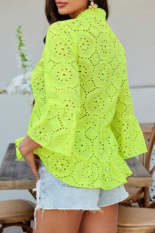 Notched Eyelet Blouse - 2