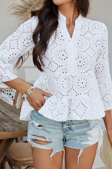 Notched Eyelet Blouse - 2