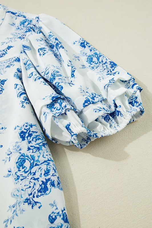 Floral Tiered Pleated Blouse - 2