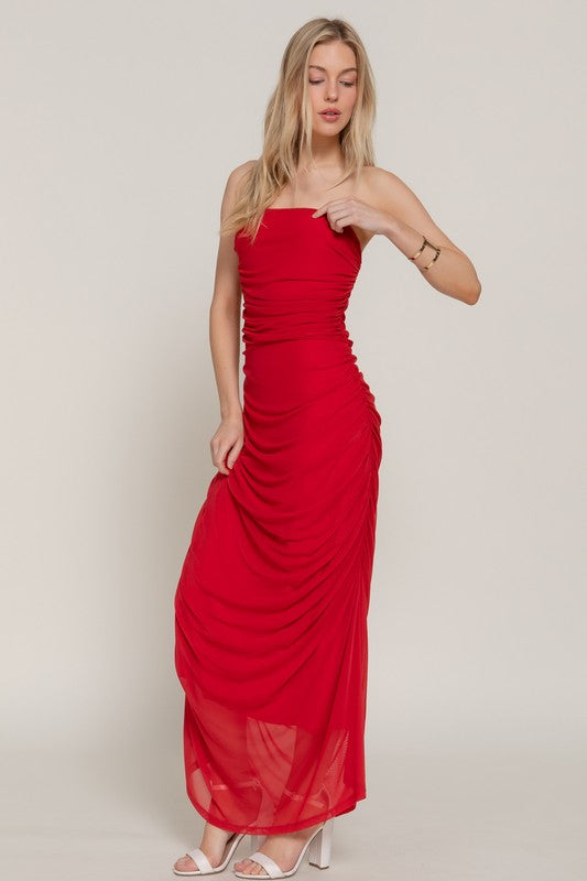 Red Mesh Tube Dress