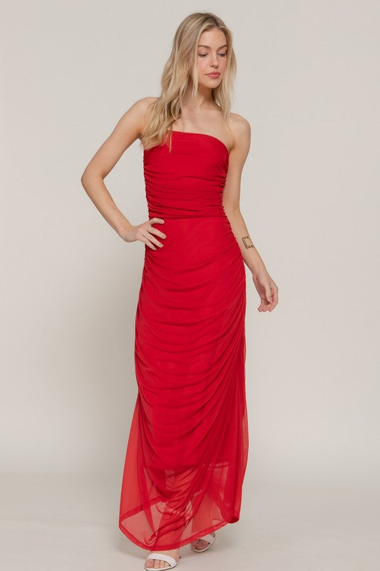 Red Mesh Tube Dress