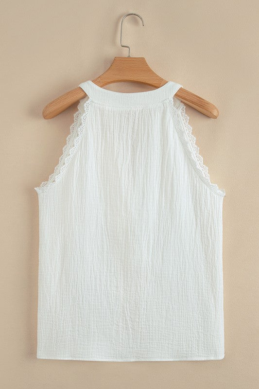 Cotton V Neck Lace Trim Top - 3
