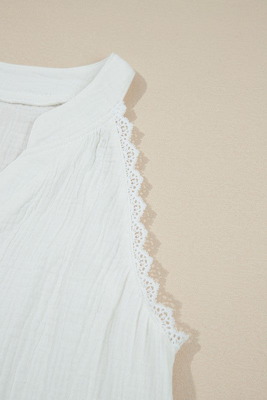 Cotton V Neck Lace Trim Top - 3