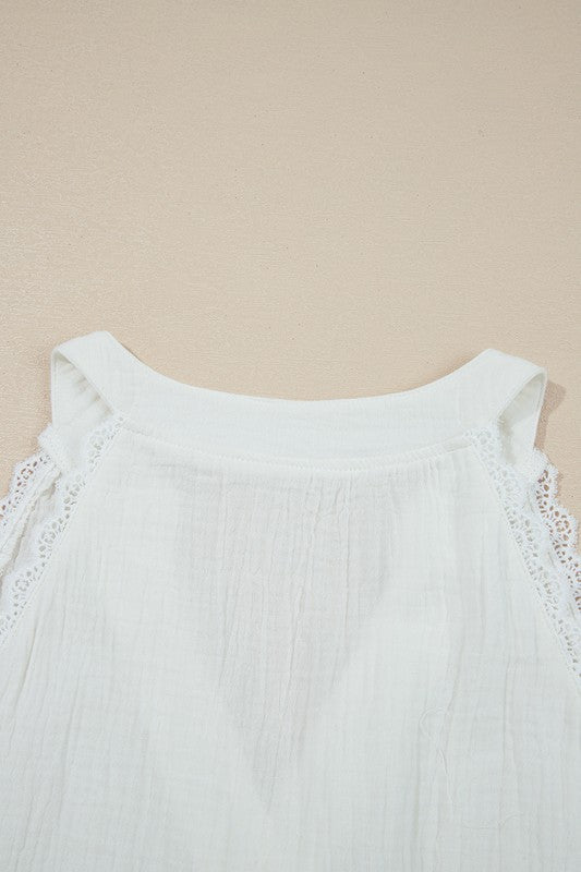 Cotton V Neck Lace Trim Top - 3