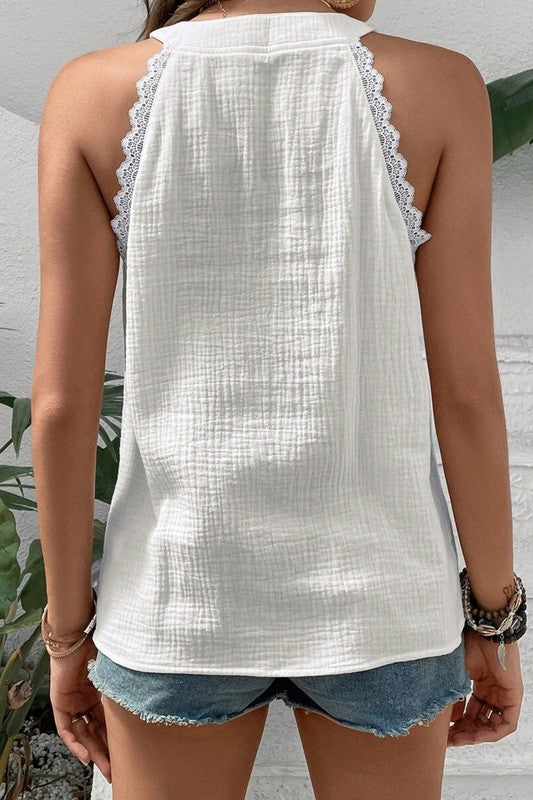 Cotton V Neck Lace Trim Top - 3