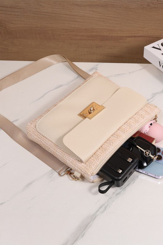 Faux Leather & Woven Cross Bag - 2
