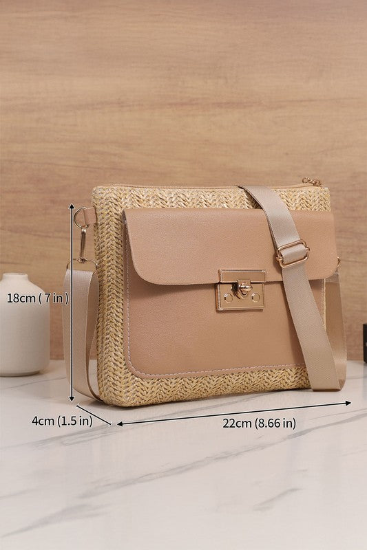 Faux Leather & Woven Cross Bag - 2