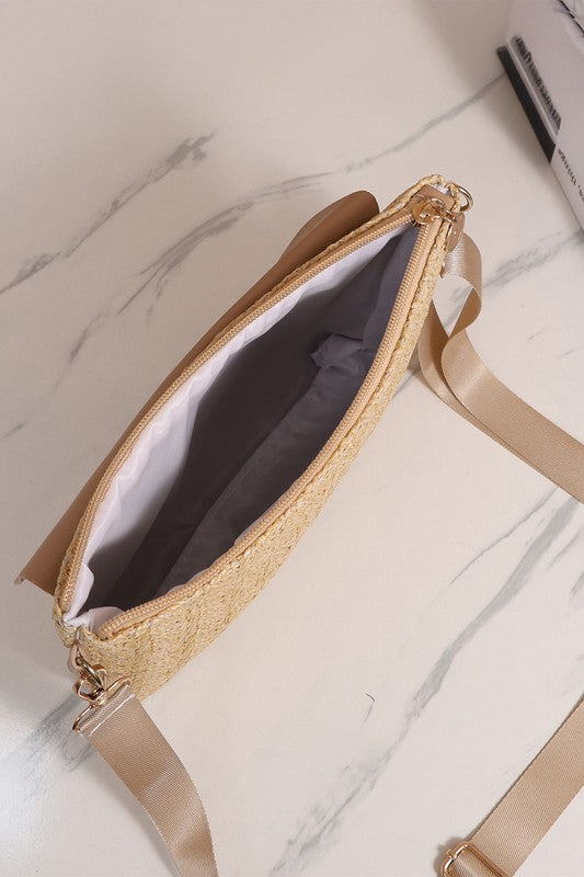 Faux Leather & Woven Cross Bag - 2