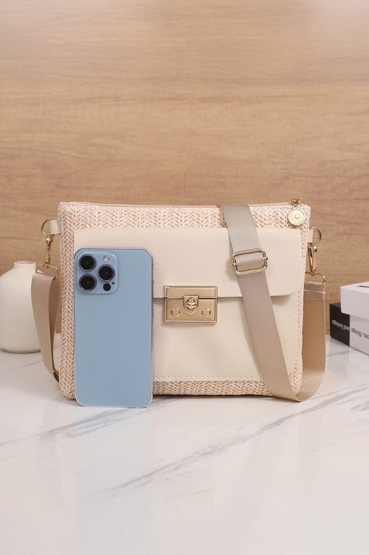 Faux Leather & Woven Cross Bag - 2