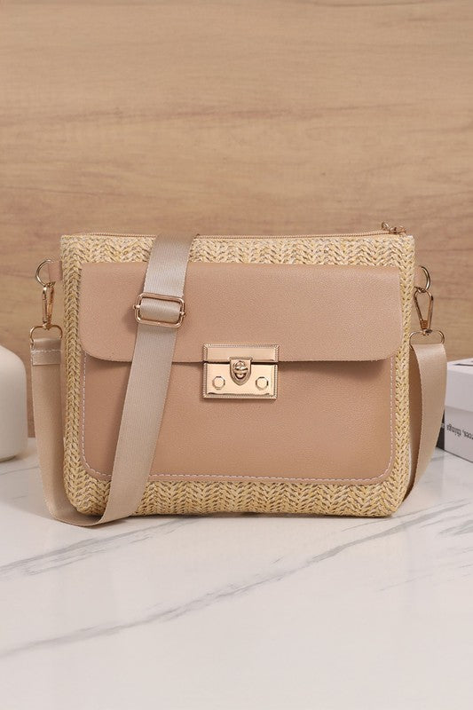 Faux Leather & Woven Cross Bag - 2