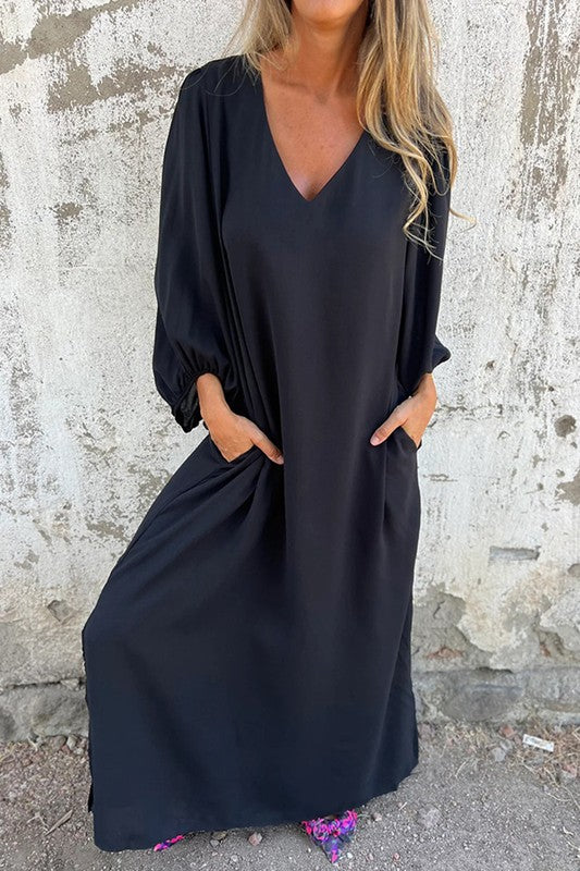 Loose Fit V Neck Dress - 2
