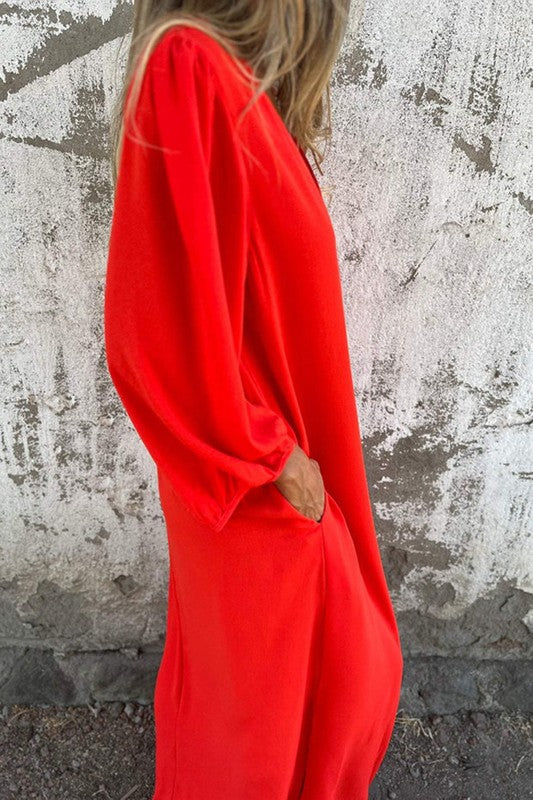 Loose Fit V Neck Dress - 2