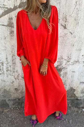 Loose Fit V Neck Dress