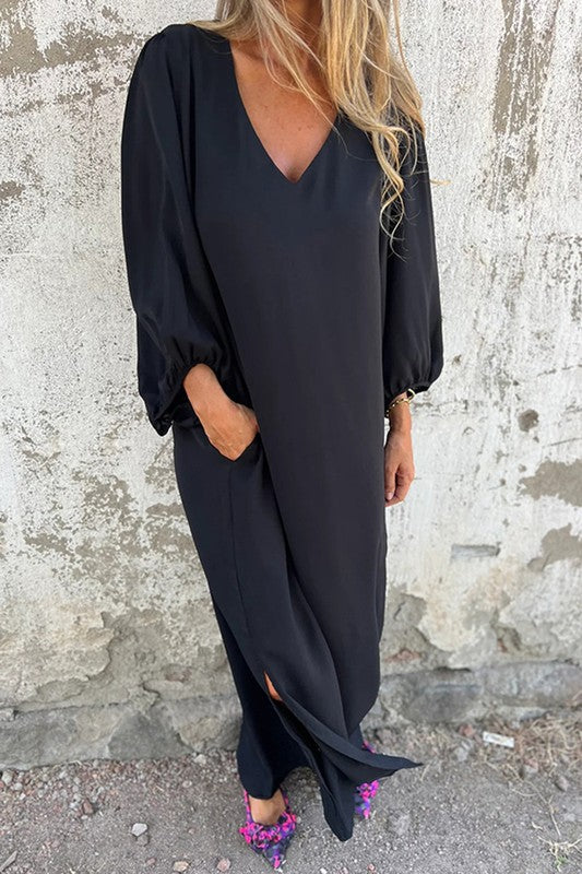 Loose Fit V Neck Dress - 2