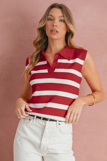 Red & White Stripe Knit Top