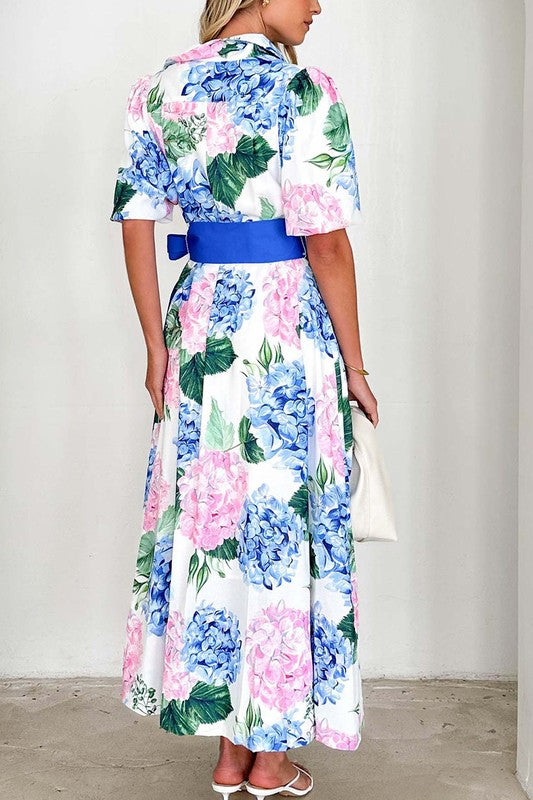 Floral Print Belted Shirt Dress - 2