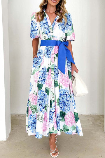 Floral Print Belted Shirt Dress