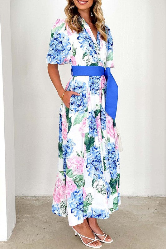 Floral Print Belted Shirt Dress - 2