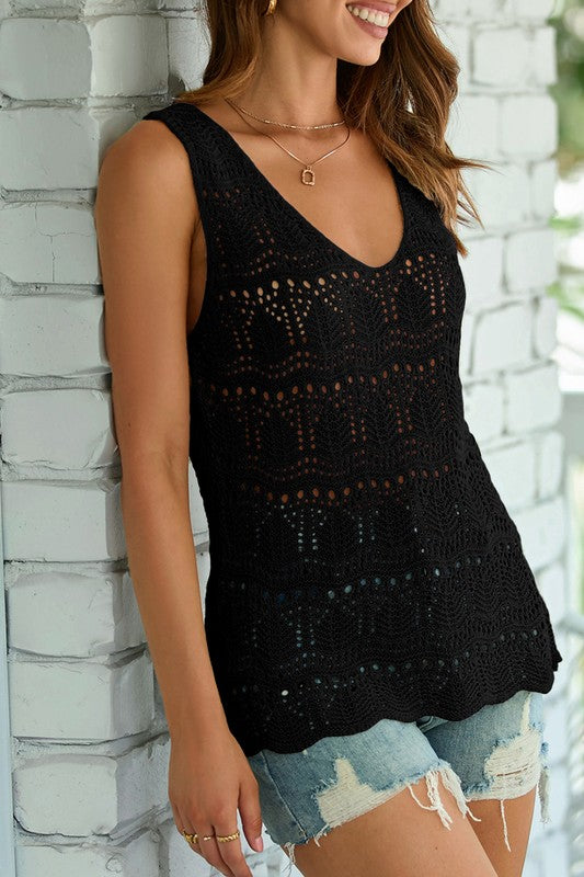Hallow Out Textured V Neck