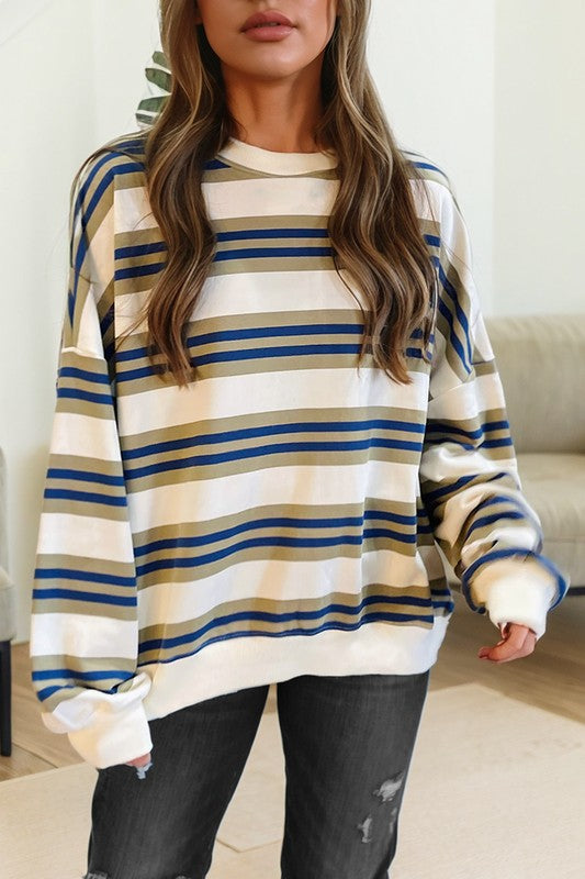 Khaki & Navy Mix Stripe Pulloveer