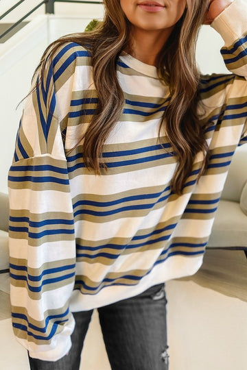 Khaki & Navy Mix Stripe Pulloveer