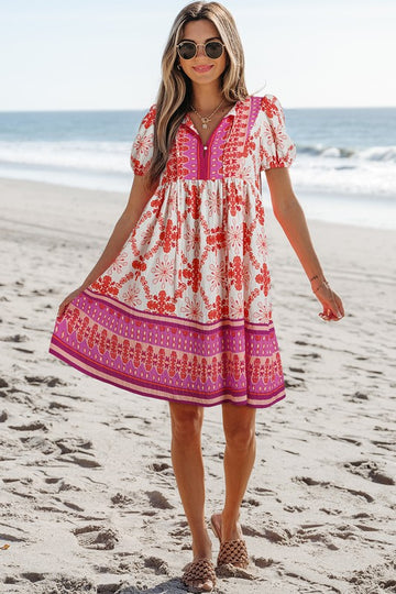 Pink Mix Print Mini Pattern Dress