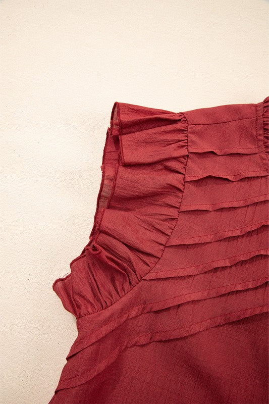 Red Dahlia Pleated Ruffle Top